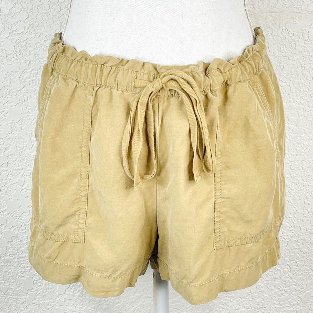 Loft Tan Linen Drawstring Elastic Waist Shorts with Pockets Size Small